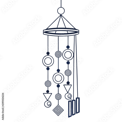 Quadro su tela Decorative geometric wind chime mobile illustration with various circular and tr