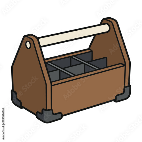 Wooden Caddy with Handle and Compartments