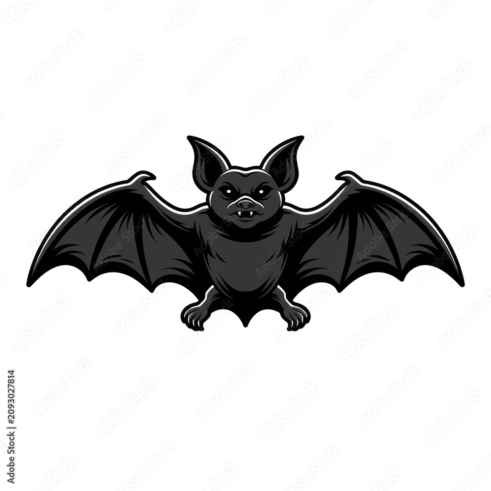 Fototapeta premium Flat Vector Clipart of Single Black Bat