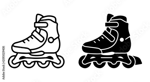 Inline Skates, Rollerblades, Speed Skates, Vector Icons, Black and White Sport Equipment