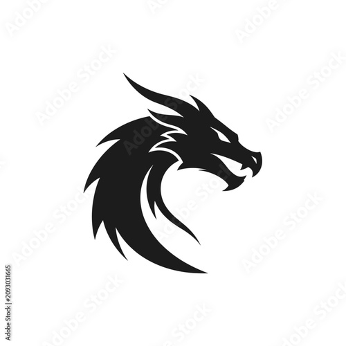 Minimalist black dragon head silhouette icon for branding and graphic design.