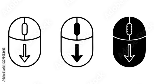 Computer Mouse Icons, Scroll Down Symbols, Click Navigation Vector Set