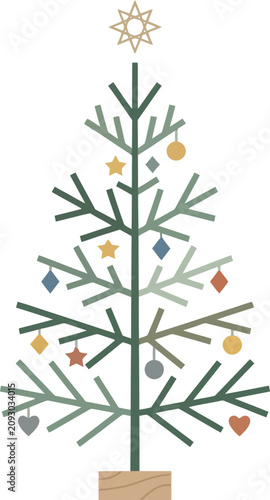 Decorated Christmas tree with ornaments and star on top