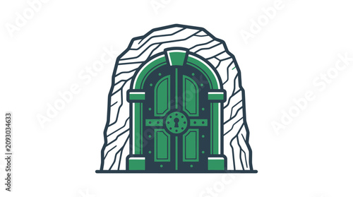 Bilde på lerret Green wooden door with archway.