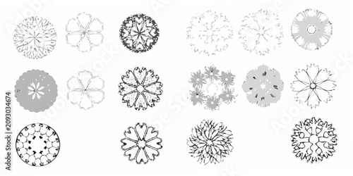 Quadro su tela Tree canopy patterns black and white line drawing collection