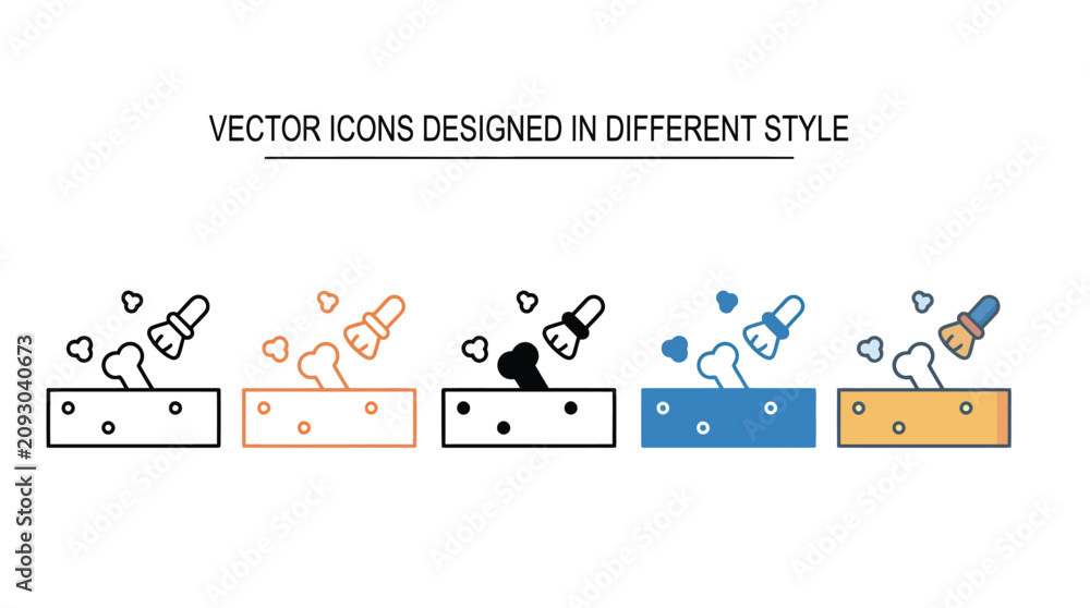 Obraz premium Archaeology excavation site line icon set with dinosaur bones and brush