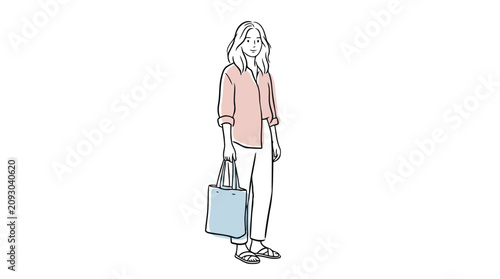 Foto Woman holding simple canvas tote bag line art style illustration