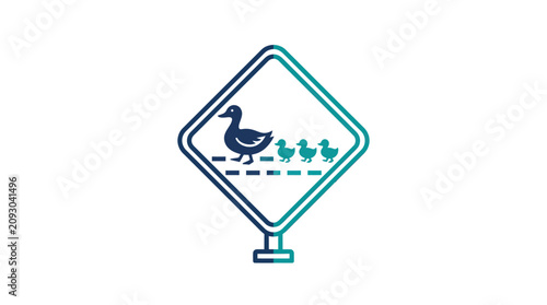 Cuadro en lienzo Road sign with duck and ducklings.