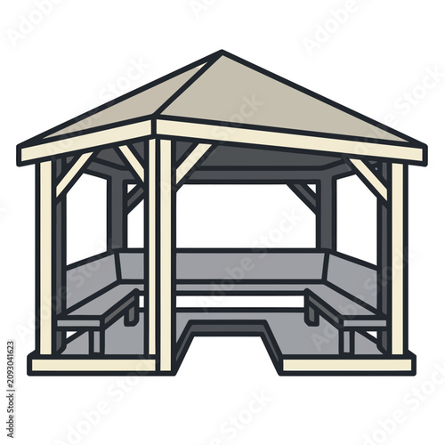Wooden Gazebo with Benches
