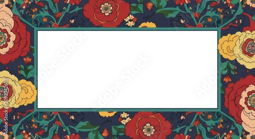 Vibrant floral frame with blank space.