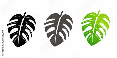 Fotografía Monstera Leaf Icons In Black Gray And Lime Green