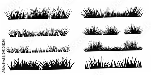 Cuadro en lienzo Grass Silhouette Illustrations On A White Background