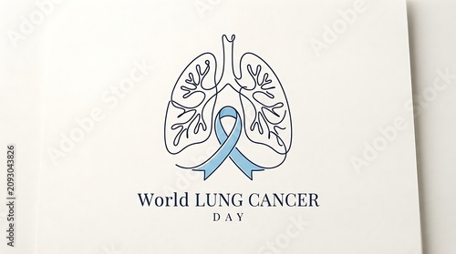 World lung cancer day awareness poster with blue ribbon