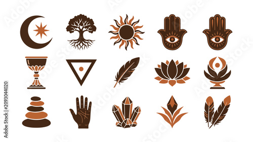 Принти на полотні Mystical spiritual symbols vector collection, esoteric pagan elements, occult magic icons