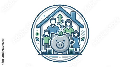 Fotografi Family Saving Money Together At Home.