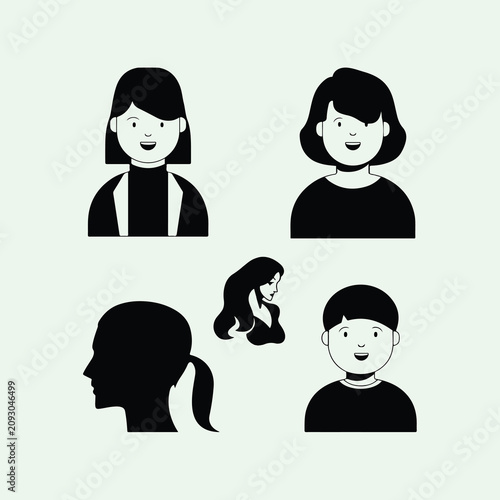 Avatar icon set, person, boy, girl, profile, face, user