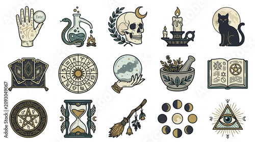 Canvas Print Mystical Occult Symbols and Witchcraft Icons Collection.