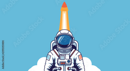 Quadro su tela Astronaut launching into space with rocket exhaust.