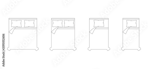 Φωτογραφία Overhead view outline of four beds with pillows and blankets, showing different arrangements and sizes, isolated on transparent background