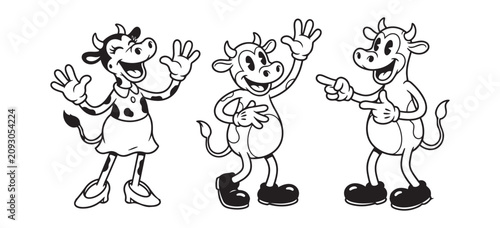 Konstfotografi Smiling Cow Farm Animal Retro Cartoon Character Mascot