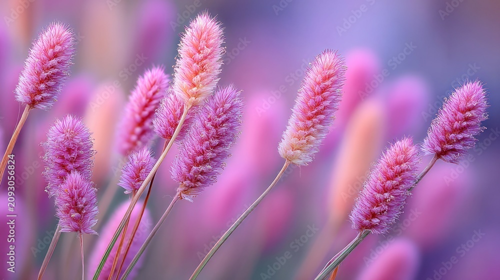 Fototapeta premium Delicate pink flower spikes in soft focus.