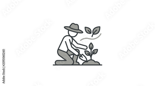 Photos Man Planting a Young Green Tree.