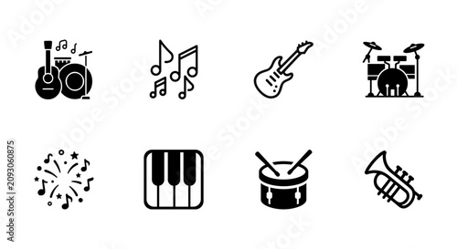 Canvastavla Musical Instruments Icon Set Black Flat Vector Graphics On White Background