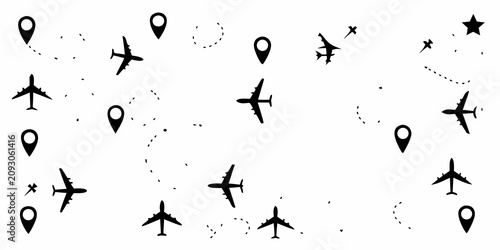 aviation route map with airplane silhouettes and location markers travel transportation navigation flight journey itinerary path waypoints