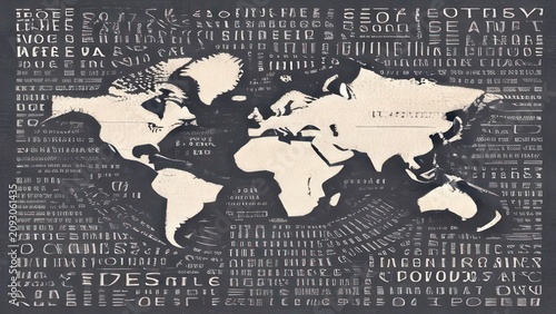 Abstract world map illustration with typography background design.