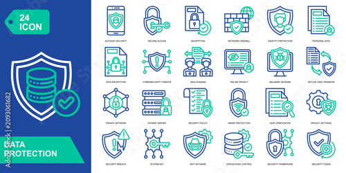 Data Protection icon collection set. Business Resilience,Disaster Recovery,Contingency,Risk Evaluation. Line Color vector icons