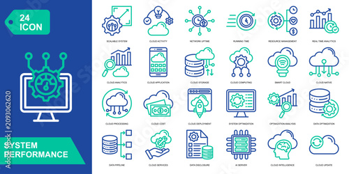 System Performance icon collection set. Business Resilience,Disaster Recovery,Contingency,Risk Evaluation. Line Color vector icons