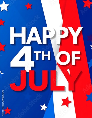 Happy 4th of July Celebration Banner with Patriotic Red White and Blue Colors.