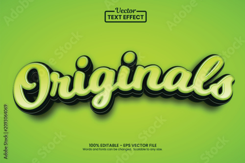 Originals text effect, editable script font style with light green 3d word on green background vector illustration