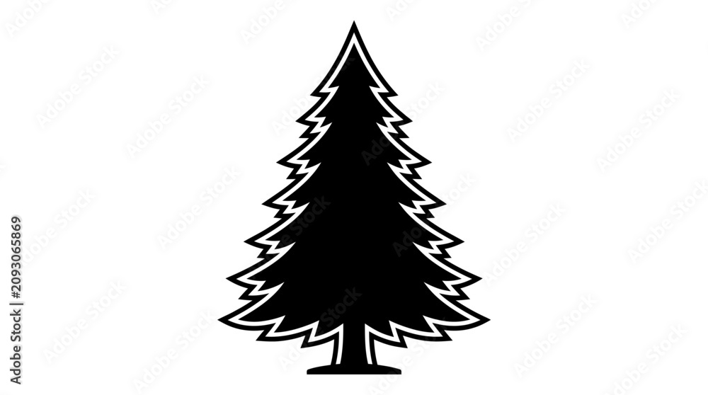 Fototapeta premium CAD tree lines Tree Black tree silhouette Evergreen tree, pine icon, black silhouette, minimalist design, nature symbol Vector
