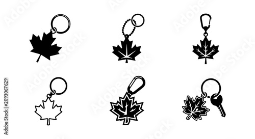 Fotografie Canadian Maple Leaf Keychain Icons, Vector Set: Black and White Symbols for Souv