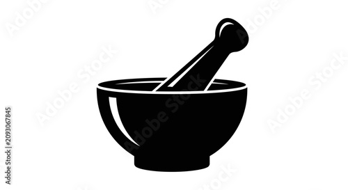 Cuadro en lienzo Black mortar and pestle icon on white background with pestle against plain simpl