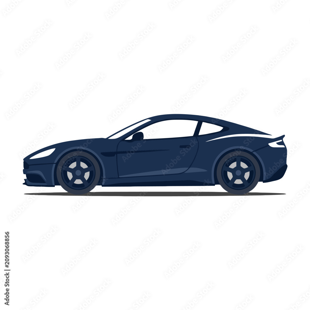 Naklejka premium A sleek dark blue sports car shown in side profile view
