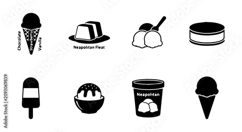 Ice Cream Icons Set, Sweet Dessert Vector Graphics, Frozen Treats Collection, Cones and Pints