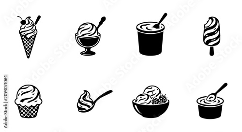 Ice Cream Icons Set, Frozen Dessert Vector Graphics, Sweet Treat Collection, Summer Food Symbols