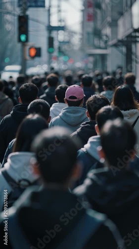 Crowded City Street People Walking in Urban Environment