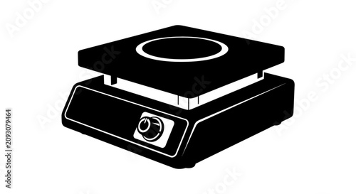 Quadro su tela Black and white illustration of an induction cooktop with control panel circular