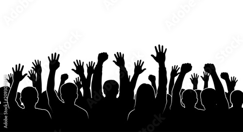 Canvastavla Silhouette of a cheering crowd with raised hands.