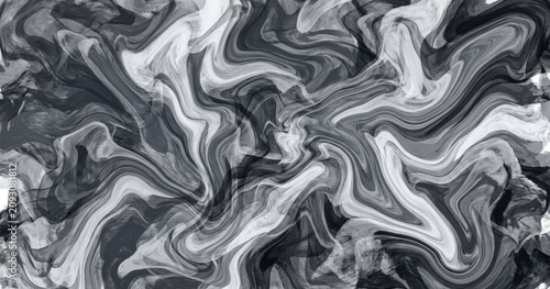 Abstract background, with swirling liquid, patterns in shades, of black, white, and gray, fluid, marble texture effect