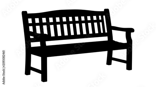 Bild auf Leinwand Black wooden bench, outdoor furniture, garden bench, park seating Vector