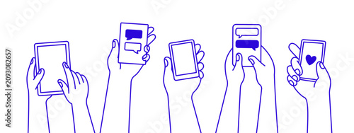 фотографія Vector illustration in doodle line style, mascot and character hands holding sma