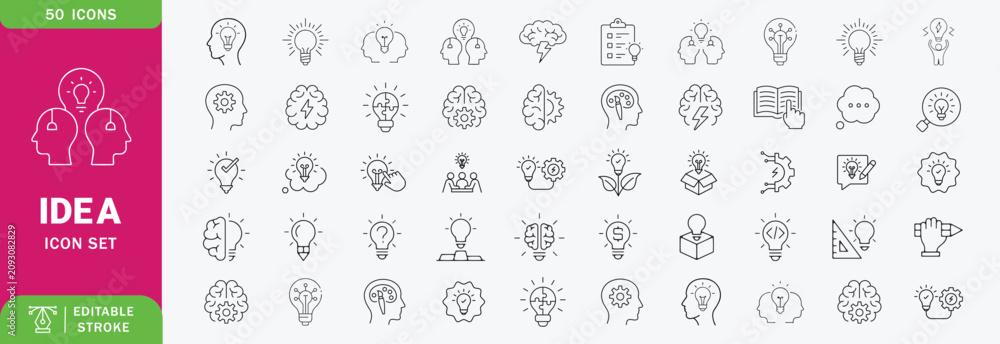 Fototapeta premium Idea line icon set. with creativity, brainstorming, strategy, leadership and business development concepts. Editable stroke