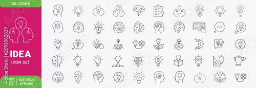 Idea line icon set. with creativity, brainstorming, strategy, leadership and business development concepts. Editable stroke