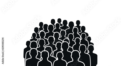 Black silhouette crowd of people standing together.