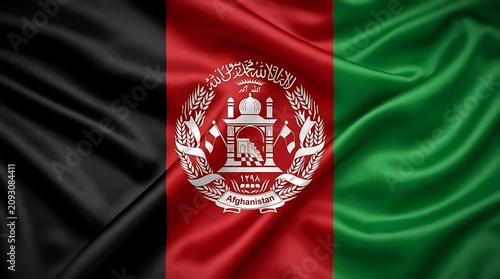 Wavy national flag of afghanistan with detailed emblem
