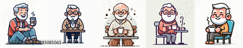 Cute cartoon grandpa set 2, elderly men daily activities, senior vector illustration
